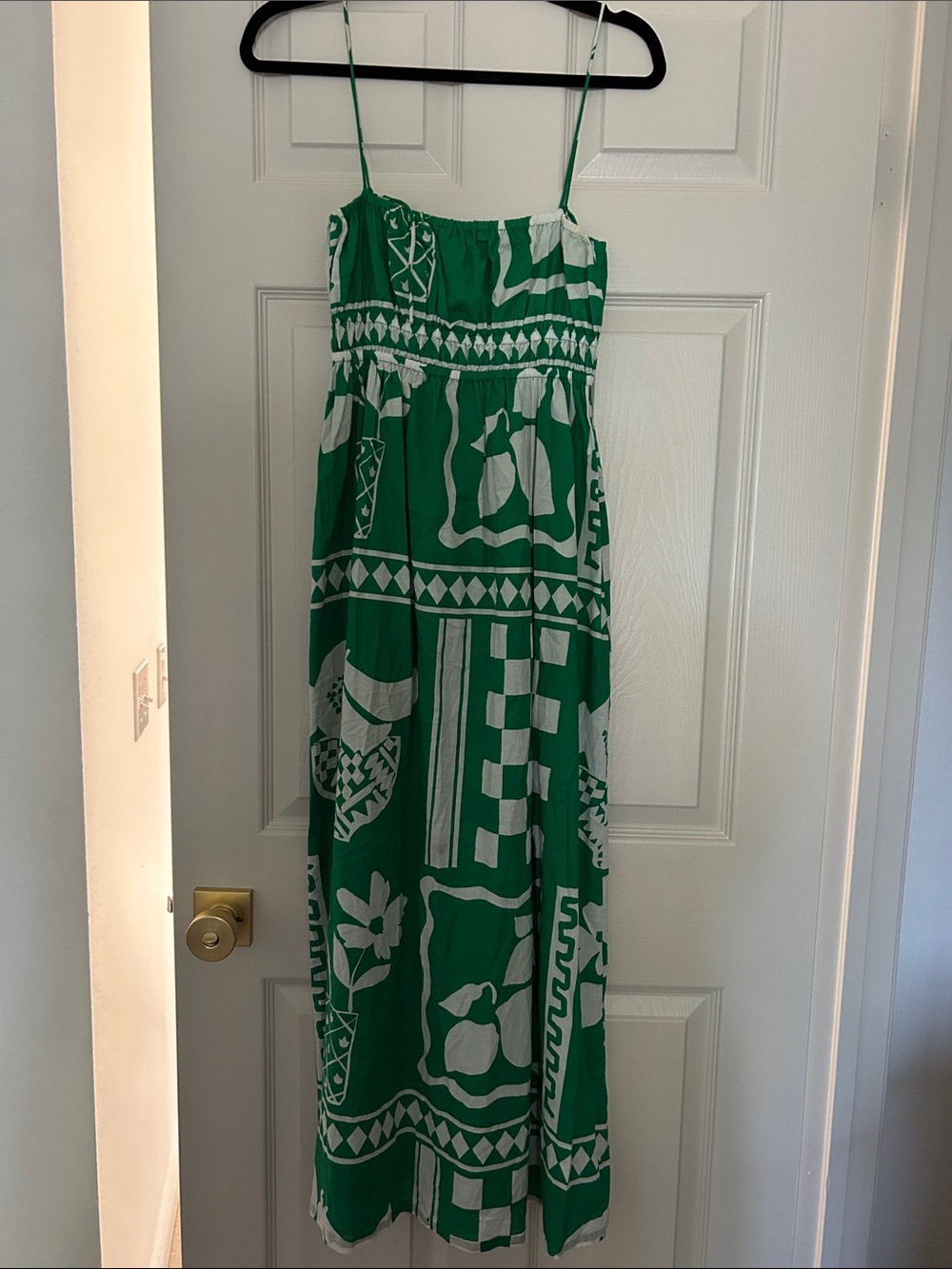 SABO Green and White Printed Maxi Dress - Sleeveless Spaghetti Strap